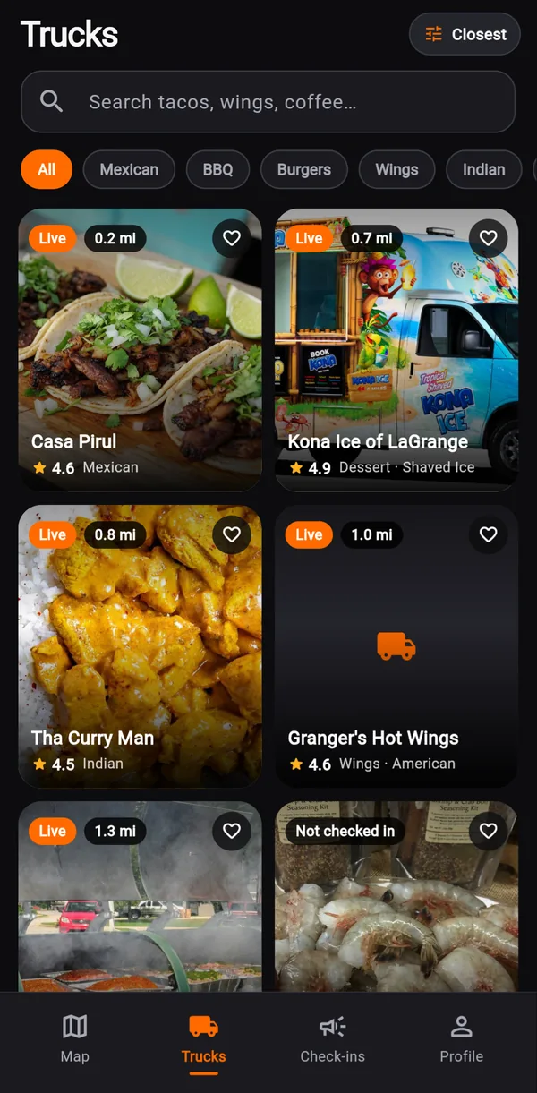 List of LaGrange food trucks with photos, cuisine filters and distance